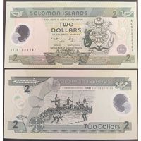 Соломоновы острова 2 доллара 2001 г АI сер. пластик юбилей 25 лет банку пресс UNC