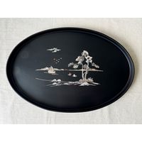 Поднос Китай инкрустация перламутр 40х26см шинуазри черный лак