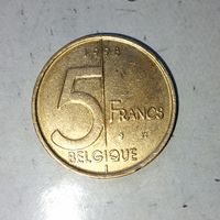 5 франков 1998 года Бельгия (надпись на французском ом "BELGIQUE"). Король Альберт 2. Красивая родная патина!