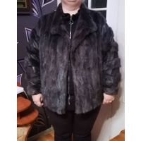 Норковый полушубок с кожаными вставками, р-р 54-56