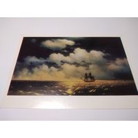 Открытка 1985г. И. Айвазовский. Бриг Меркурий встречается с русской эскадрой.