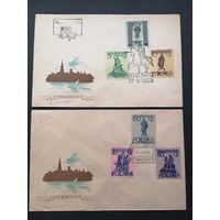 Польша 1955 Три КПД с полной серией марок "Памятники Варшавы" (спецгашение) марки Mi.907-914 каталог 10.00 евро