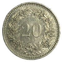 Швейцария 20 раппенов, 1991