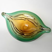 Ваза для фруктов цветное стекло Чехия винтаж высота 29 x 19см