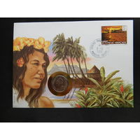 Французская Полинезия Таити 10 франков 1984 г   конверт первого дня КПД