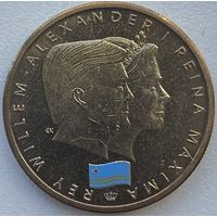 Аруба 5 флоринов 2014 г. 1 год правления Виллема-Александра. Флаг Арубы