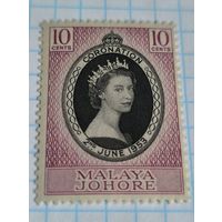 БРИТАНСКИЕ КОЛОНИИ МАЛАЙЯ ДЖОХОР 1953 ГОД КОРОНАЦИЯ ЕЛИЗАВЕТЫ II