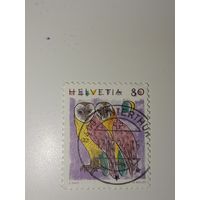 Марка Швейцария 1991 год две сипухи