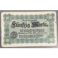 Банкнота 50 марок. 1918 год. Ремшайд. Веймарская республика.