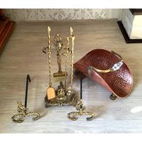 Старинный набор для камина, дровница. Италия 1940 гг.