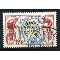Франция - 1953г. - Пятидесятилетие " Тур де Франс ", велоспорт - 1 марка - полная серия, гашёная [Mi 977]. #2-Fr-47-A-2