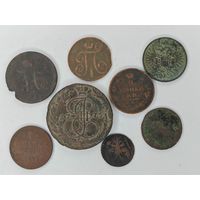 Монета 5 копеек 1775, 1, 2 копейки серебром. 1, 2 кпейки. Одним лотом 8 монет. С рубля