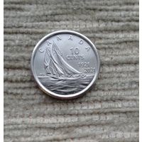 Werty71 Канада 10 центов 2021 100 лет Bluenose номинал рядом с кораблем