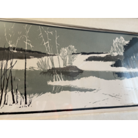 Ткачук.В.М член БСХ Линогравюра графика СССР 47х63см в раме под стеклом