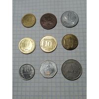 Монеты иностранные 9 шт., одним лотом. Старт с 2-х рублей. Смотрите другие лоты, много интересного.