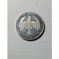 Германия 3 рейхсмарки 1929 года . Обеденение Вальдека и Пруссии . Банковская копия .