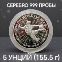 Чемпионат мира по футболу 2014 года. Бразилия, 100 рублей 2013, Серебро KM# 447