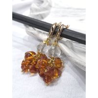 Серьги с медовый янтарем и горным хрусталем