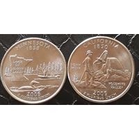 Квотер (25 центов) 2005 Калифорния D. Миннесота D. Cостояние AU