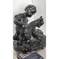 С 1 РУБЛЯ ! СТАТУЭТКА ДЕТИ ДЕТСТВО ДЕВОЧКА ШКОЛЬНИЦА И КОЗЛЁНОК КАСЛИ КУСА ЧУГУННОЕ ЛИТЬЁ СССР