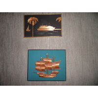 Картины-панно 2 шт.,корабли техника-соломка,70-е г.СССР.С рубля.