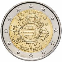 2 евро 2012 Словакия 10 лет наличному евро UNC из ролла