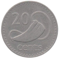 Коронная Колония Фиджи ( Острова Фиджи ). 20 центов 1969. Табуа (зуб кашалота).