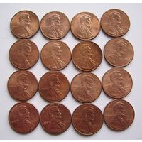 США  1цент  1993-2008г.г.  (погодовка - 16шт.)  б/б