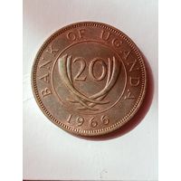 9. Распродажа! Уганда 20 центов 1966 г. Редкая! UNC!