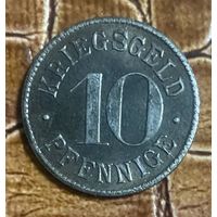 Монета 10 пфеннигов 1918 год. Гейдельберг. Веймарская республика.