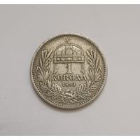 1 крона. 1893г. 835пр.,Франц Иосиф I. Венгрия.Патина.
