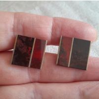 Винтажные серьги- пусеты. Камень Красная яшма.