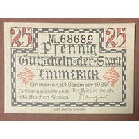 Нотгельд 25 пфеннигов 1920 год. Эммерих. Веймарская республика
