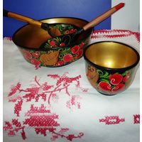 Хохлома оригинальная СССР-набор деревянной посуды для пищи.