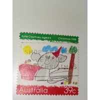 Австралия год 1988.  Рисунок коалы в колпаке Санта-Клауса, созданный 6-летней Кайли Кортни.