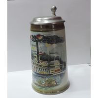 Кружка пивная на 0.5 литра "Корабль" 70-е годы Германия. Высота 16 см.