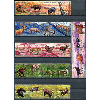 Бурунди - 1971г. - африканские животные - 24 марки - 6 сцепок - полная серия, MNH, 1 сцепка с полосой на клее [Mi 702-725]. #3-Bu-Z-1-24