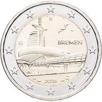 2 евро 2026 Германия Бремен  A G F D J UNC из ролла на выбор