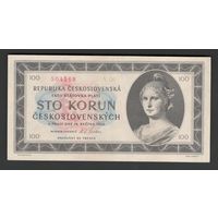 Чехословакия 100 крон 1945 года. Без перфорации. Тип Р-67. Состояние аUNC