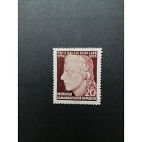 ГДР 1955 Марка из серии "Год Шиллера. К 150-летию со дня смерти Фридриха Шиллера" (чистая*, есть след от наклейки) Mi.466а каталог 0.80 евро