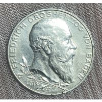 Монета 2 марка 1902 год. Баден. Германская империя. 50 лет правлению Фридриха I