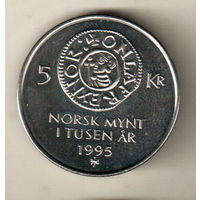 Норвегия 5 крона 1995 1000 лет чеканке монет Норвегии