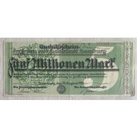 Банкнота 5 миллионов марок 1923 год. Гамбург. Веймарская республика.