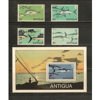 Антигуа-1976(Мих.543-546,БЛ.49) , **  , Морская  Фауна, Рыбы (полная серия)