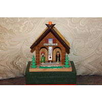 Термометр,барометр ГДР HOBEG Альпийский Домик с Женщиной и Мужчиной, высота 16 см.