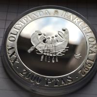 2000 песет Испания 25 Олимпийские игры  в Барселоне 1992 г. Серебро 925 пр.