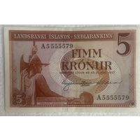 Банкнота. Исландия. 5 крон 1957 год.