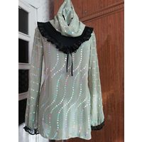 Красивая блуза-туника из салатового шифона с пайетками, индивидуального пошива по Бурде. Размер 44-46.