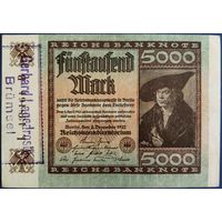 5000 марок. 1922 г. Германия. Частная надпечатка. Unc.