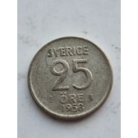 25 эре 1958 года Швеция. Серебро 400. Монета не чищена. 45405